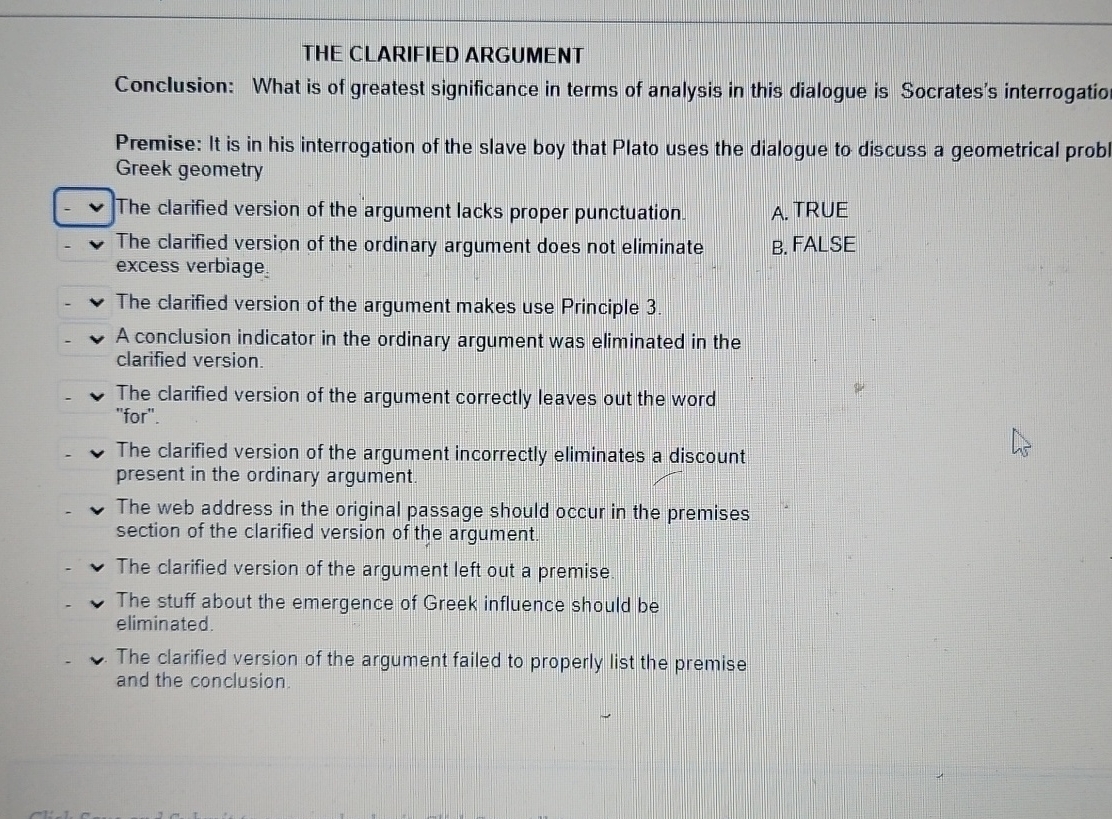 Solved THE CLARIFIED ARGUMENTConclusion: What is of greatest | Chegg.com