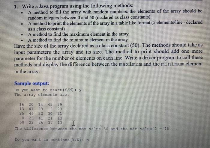 Solved . 1. Write a Java program using the following | Chegg.com