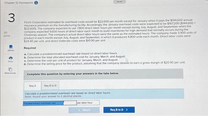 Solved Chapter 12 Homework i 3 20 points eBook Print | Chegg.com