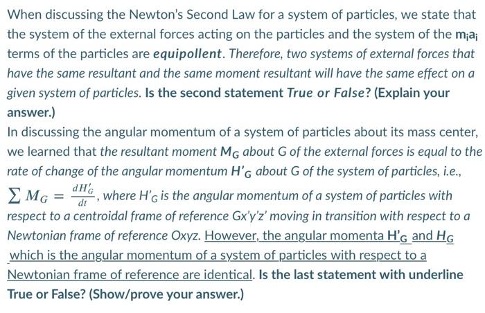 newton’s second law for a system of particles
