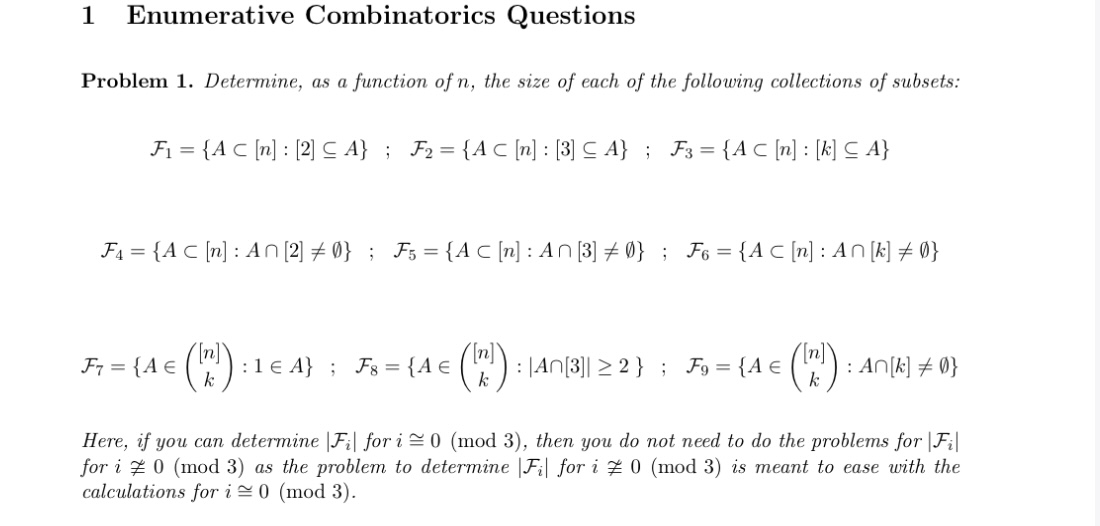 Solved 1 ﻿Enumerative Combinatorics QuestionsProblem 1. | Chegg.com