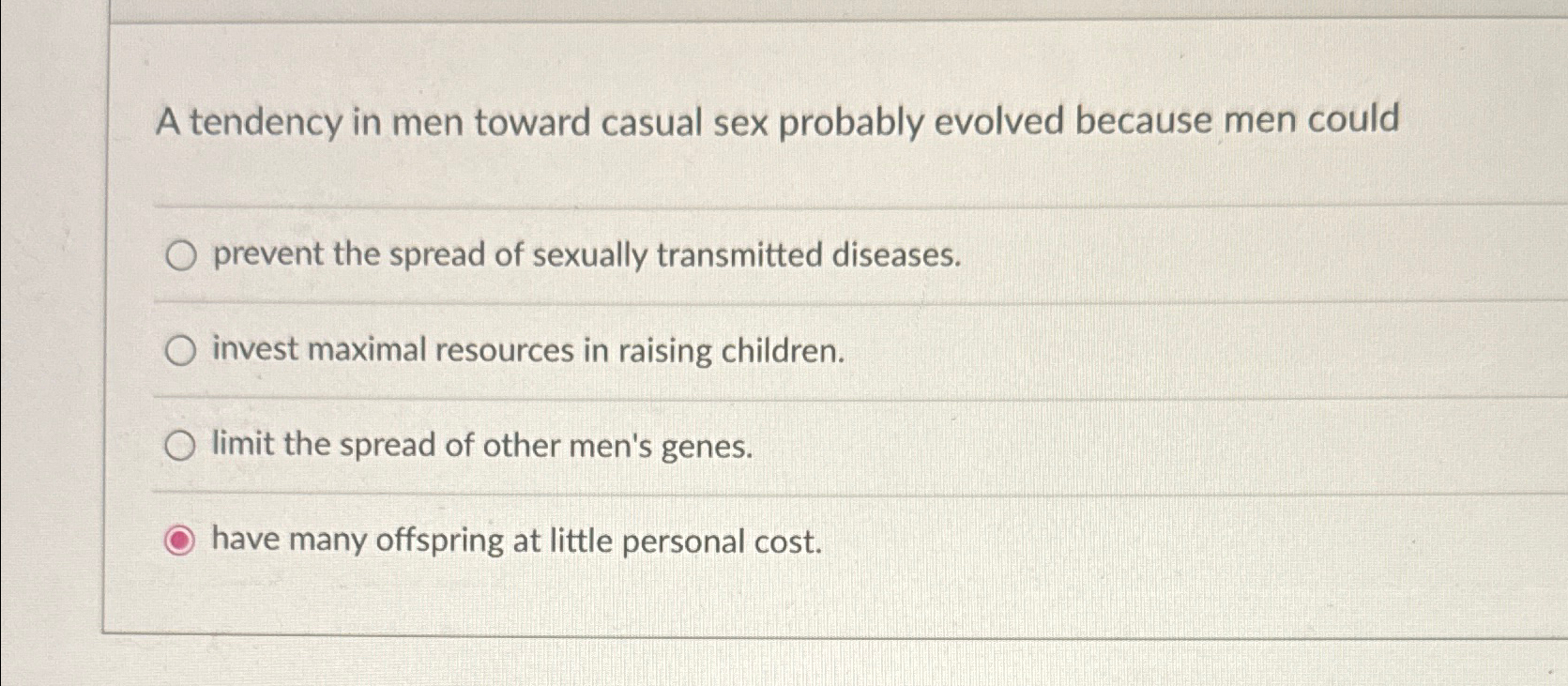 Solved A tendency in men toward casual sex probably evolved | Chegg.com