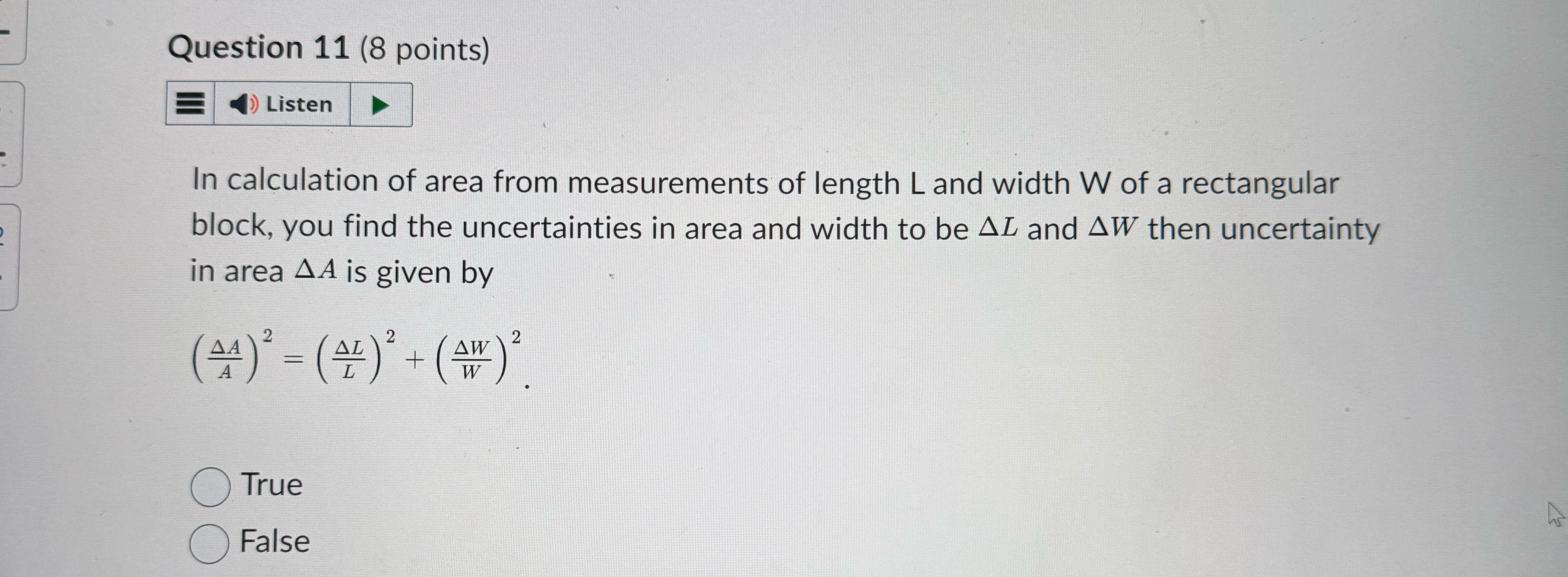 Solved Question 11 (8 ﻿points)In calculation of area from | Chegg.com
