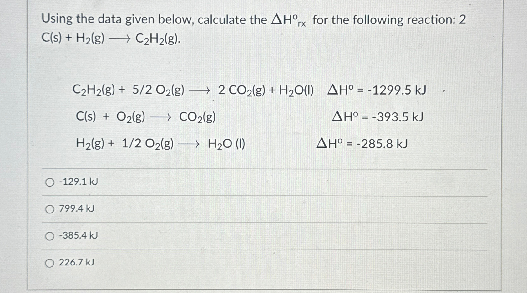 Using the data given below, calculate the ΔHrxr ﻿for | Chegg.com