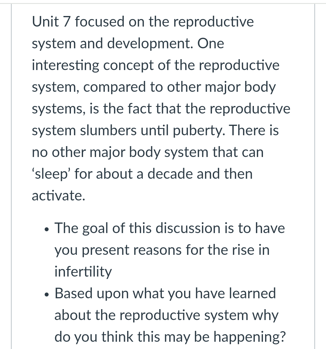 Solved Unit 7 Focused On The Reproductive System And | Chegg.com