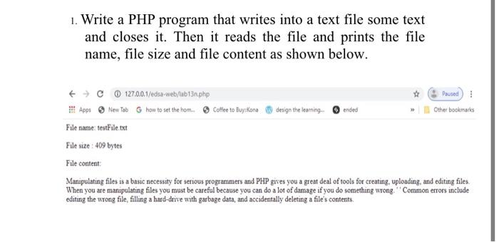 Solved 1. Write a PHP program that writes into a text file | Chegg.com