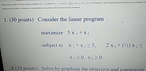 Solved (30 ﻿points) ﻿Consider The Linear | Chegg.com