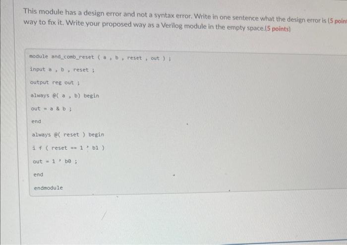 Solved This module has a design error and not a syntax | Chegg.com