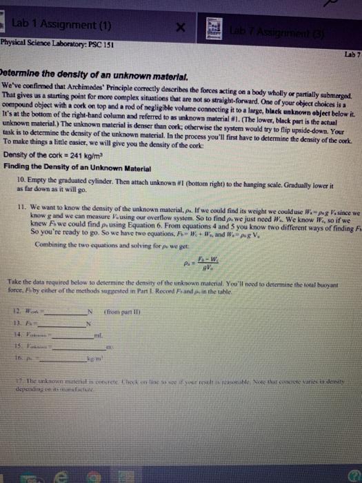 Lab 1 Assignment (1) X Physical Science Laboratory: | Chegg.com