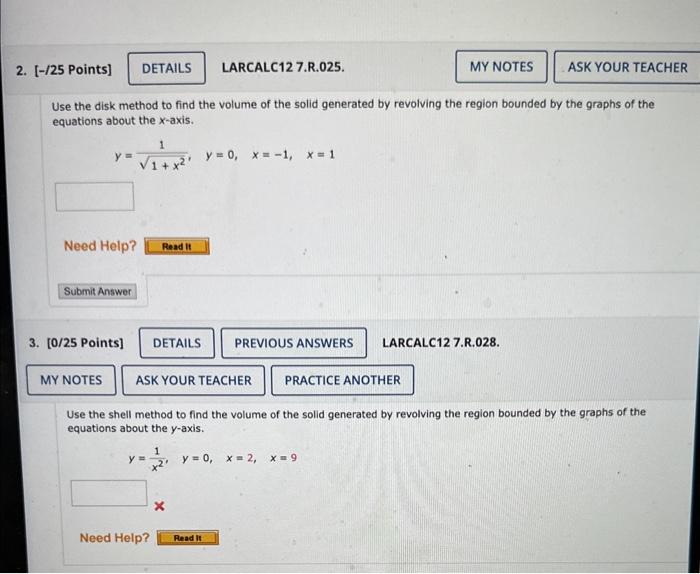 Solved Use the disk method to find the volume of the solid