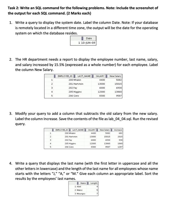 Solved Task 2: Write an SQL command for the following | Chegg.com