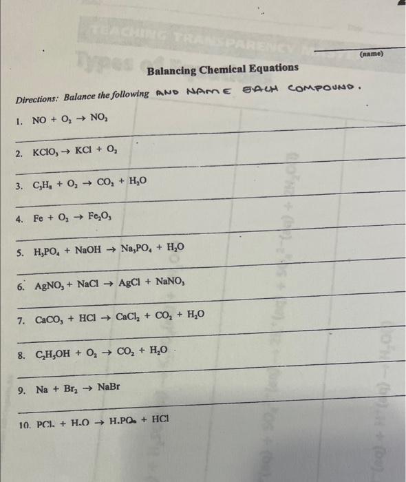 Solved (name) Balancing Chemical Equations Directions: | Chegg.com