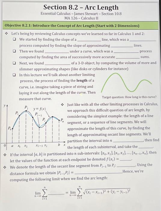 Section 8.2- Arc Length Essential Calculus - James | Chegg.com