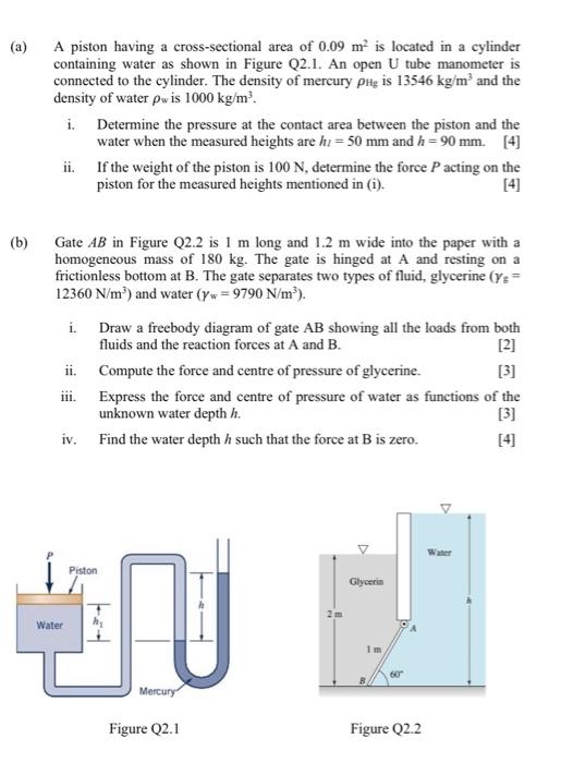Solved (a) A piston having a crosssectional area of 0.09 m2