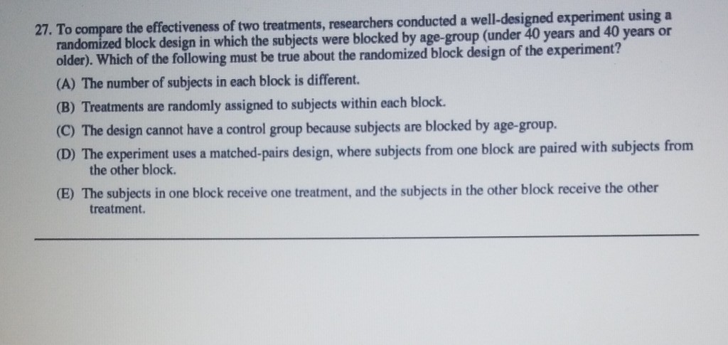 solved-27-to-compare-the-effectiveness-of-two-treatments-chegg