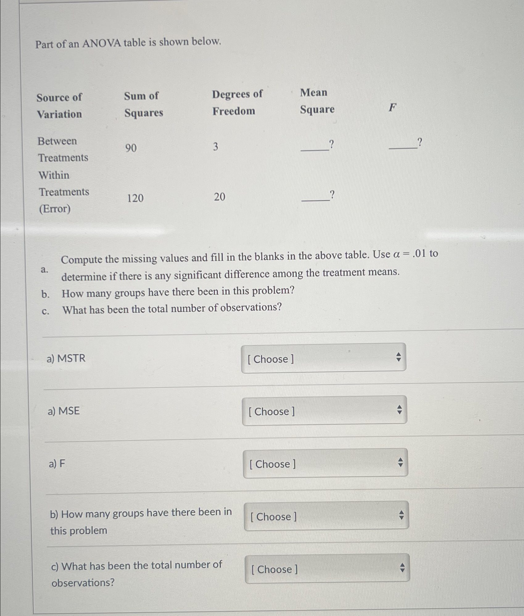 Solved Part of an ANOVA table is shown below.Source of | Chegg.com