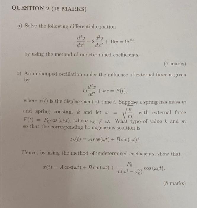 Solved QUESTION 2 (15 MARKS) A) Solve The Following | Chegg.com