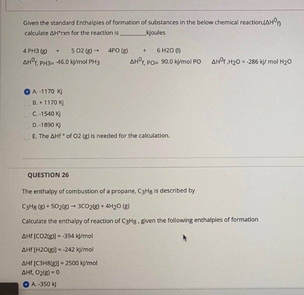 Solved Given the standard Enthalpies of formation of | Chegg.com