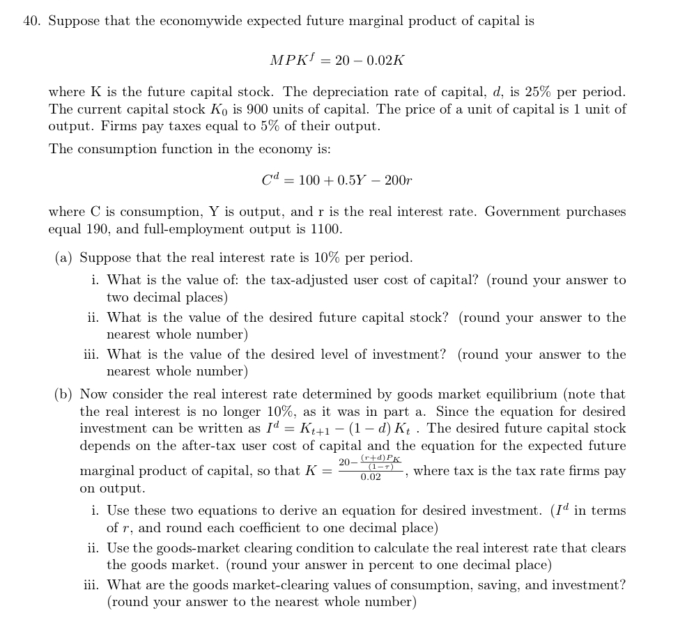Solved Suppose that the economywide expected future marginal | Chegg.com