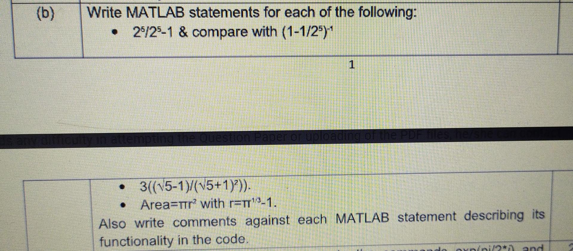 Solved (b) Write MATLAB Statements For Each Of The | Chegg.com