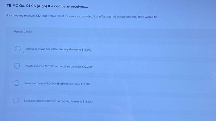 Solved Tb Mc Qu 01 112 Algo If Assets Are If Assets