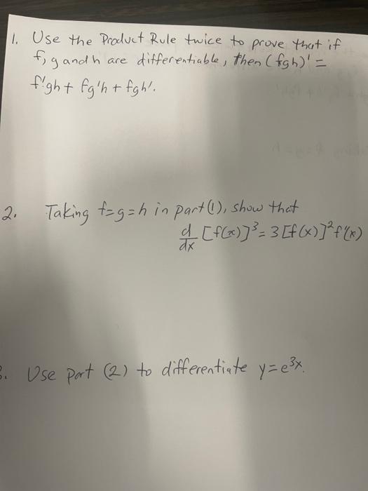 Solved 11 Use The Product Rule Twice To Prove That If Fg