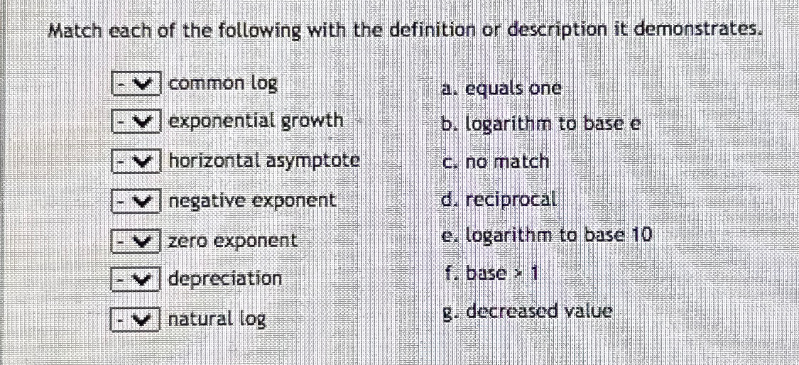 Solved Match each of the following with the definition or | Chegg.com