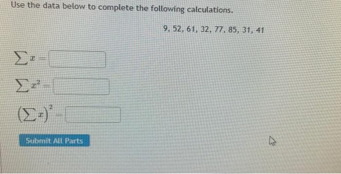Solved Use the data below to complete the following | Chegg.com