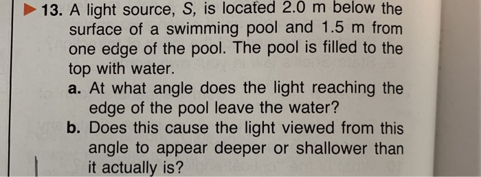 Solved 13. A light source, S, is located 2.0 m below the | Chegg.com