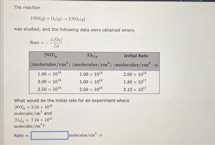 Solved The reaction 2NO(g)+O2(g)→2NO2(g) was studied, and | Chegg.com