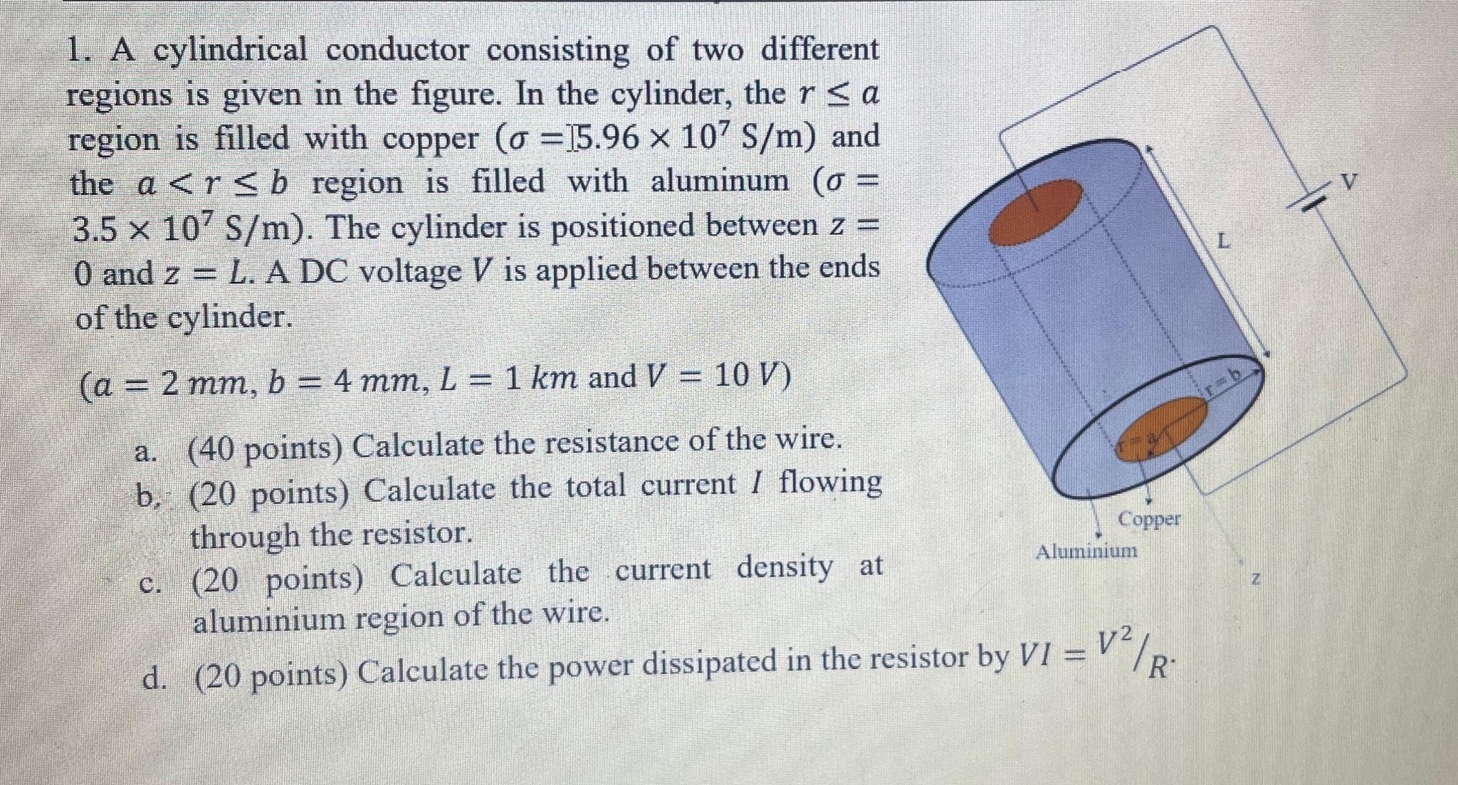 Solved A Cylindrical Conductor Consisting Of Two Different | Chegg.com