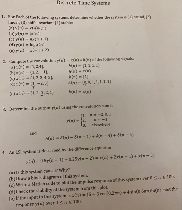 Solved Discrete-Time Systems 1. For Each Of The Following | Chegg.com