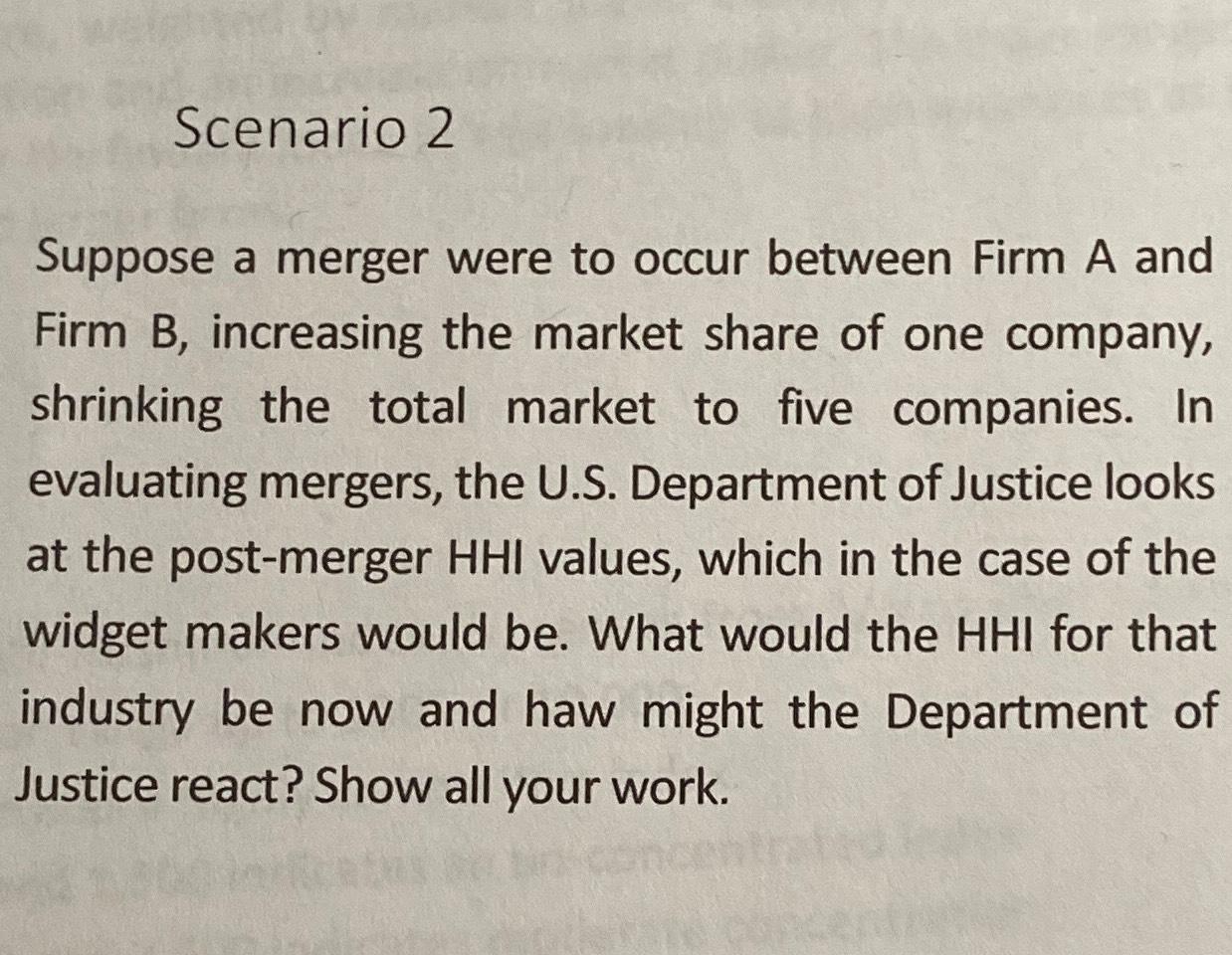 Solved Scenario 2Suppose A Merger Were To Occur Between Firm | Chegg.com