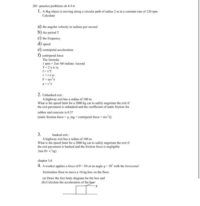 Solved 201 -practice Problems Ch 4-5-6 1. A 4kg Object Is 