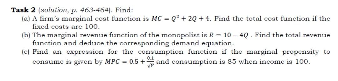 Solved Task 2 (solution, p. 463-464). Find: (a) A firm's | Chegg.com