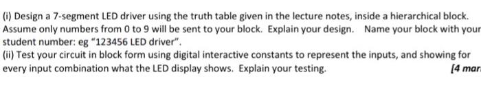 Solved (1) Design a 7-segment LED driver using the truth | Chegg.com