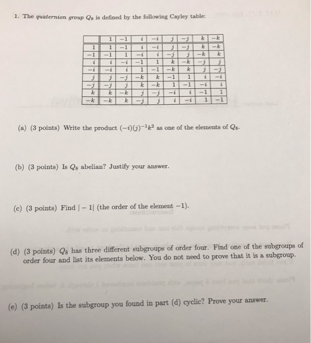 Solved 1. The quaternion group Qs is defined by the | Chegg.com