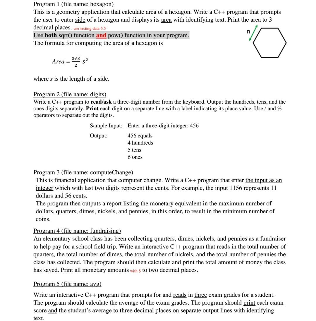 Solved Program 1 (file name: hexagon) This is a geometry | Chegg.com