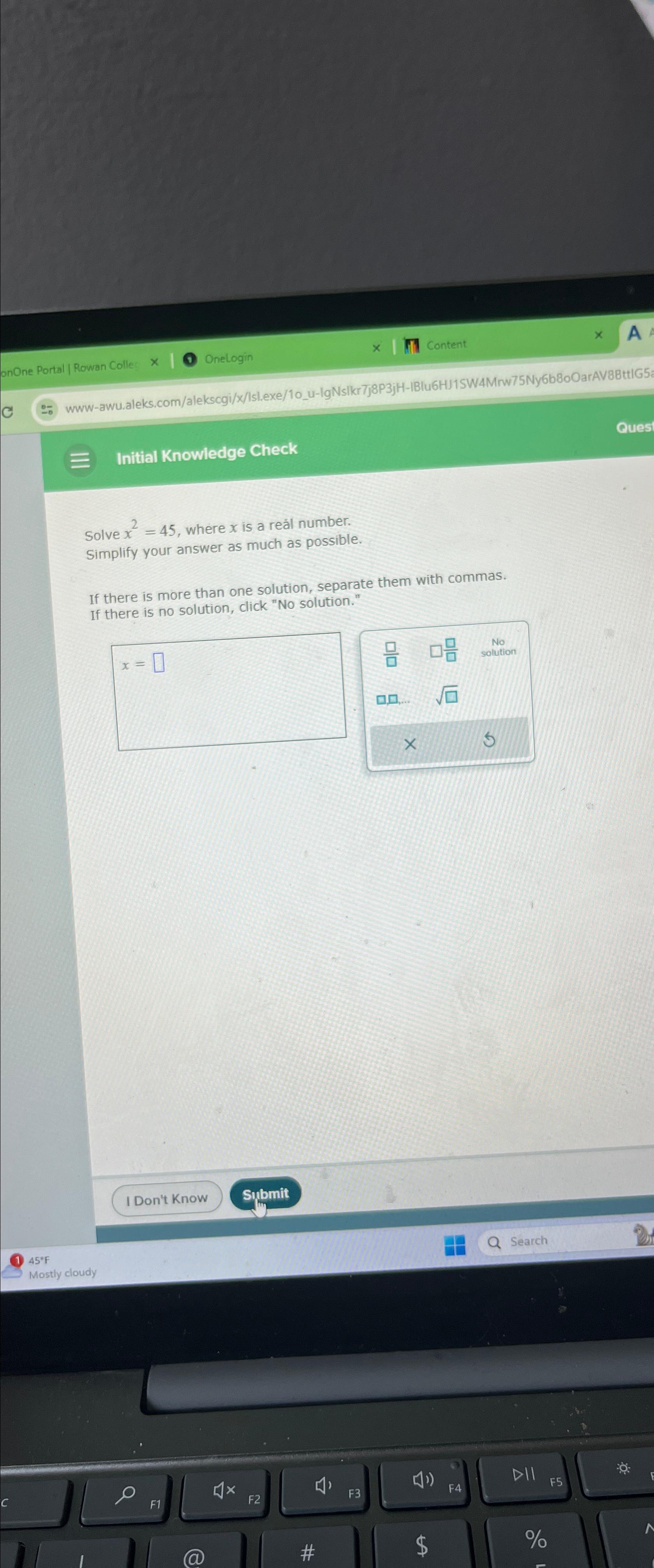 solved-initial-knowledge-checksolve-x2-45-where-x-is-a-chegg