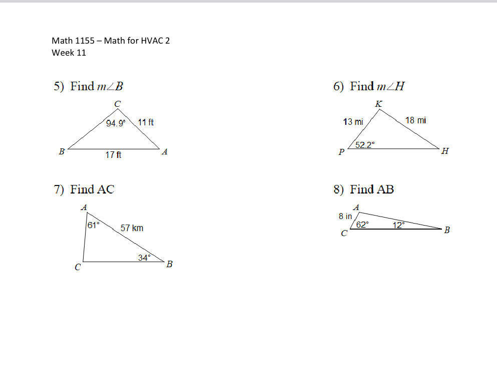 Solved Math 1155 - ﻿Math for HVAC 2Week 11 ﻿हFind ACFind | Chegg.com