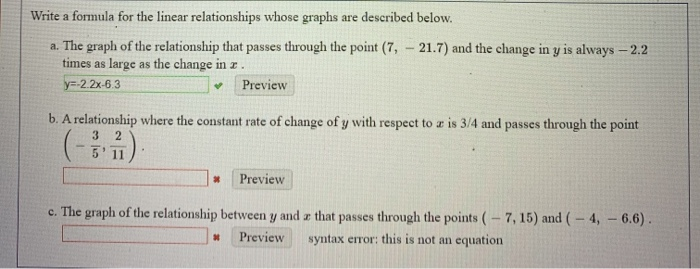 Solved Write a formula for the linear relationships whose | Chegg.com