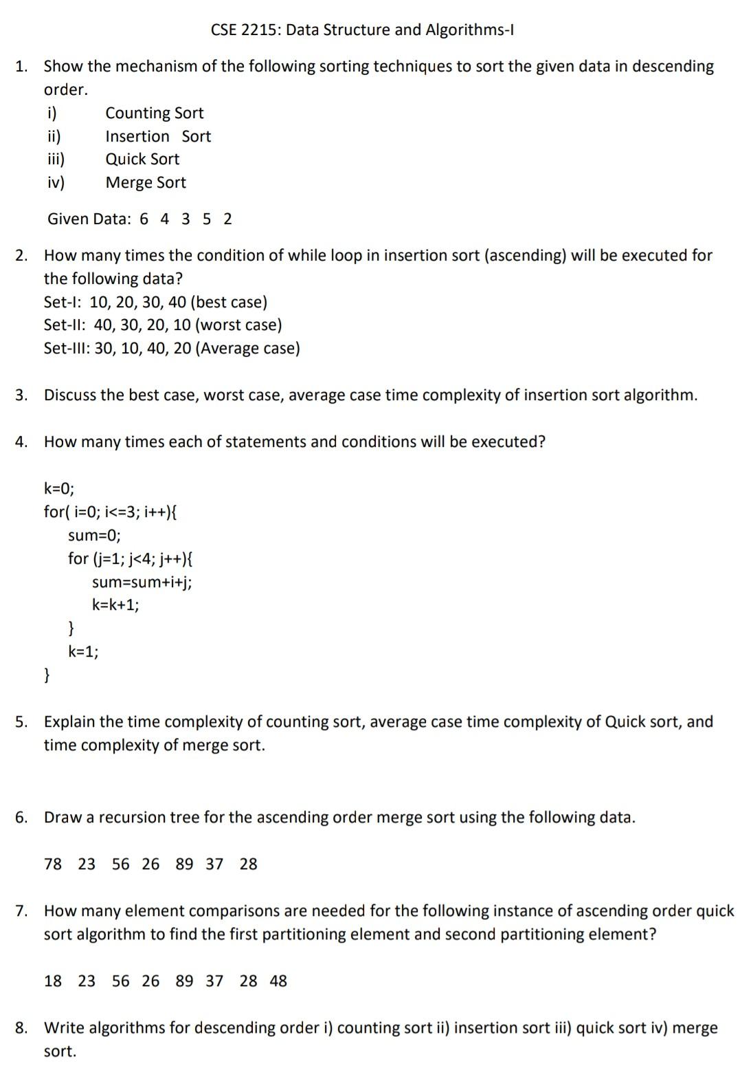 Solved CSE 2215: Data Structure and Algorithms-l 1. Show the | Chegg.com