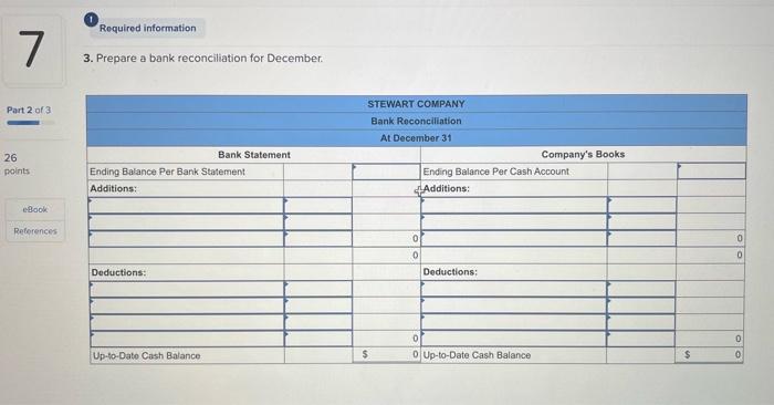 3. Prepare a bank reconciliation for December.