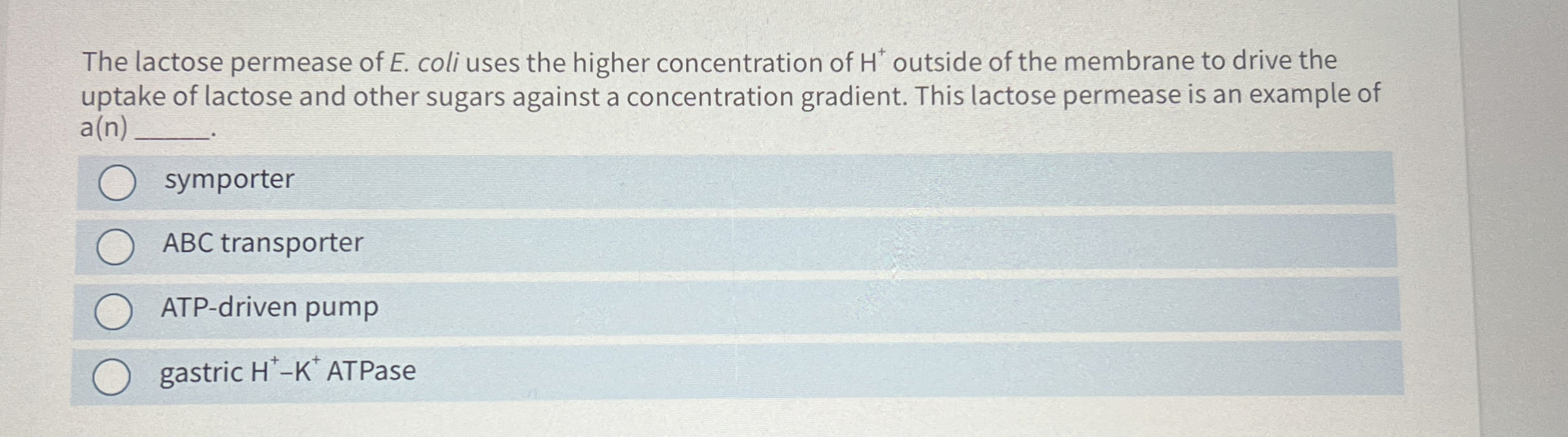 Solved The lactose permease of E. ﻿coli uses the higher | Chegg.com