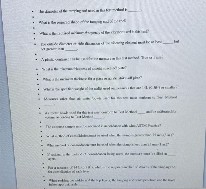  The diameter of the tamping rod used in this test