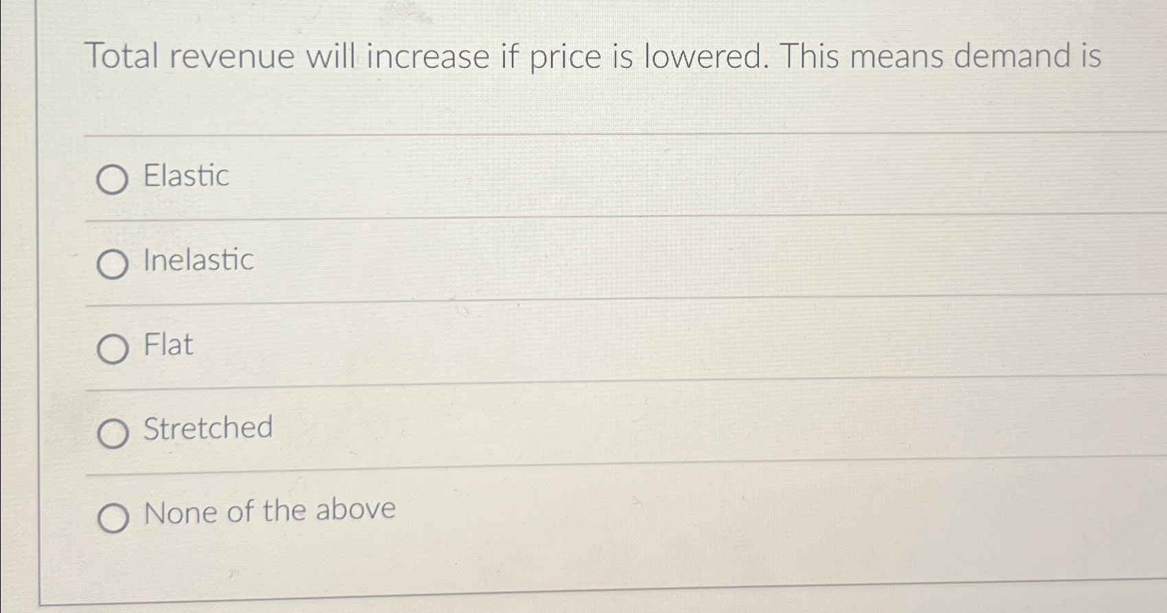Solved Total revenue will increase if price is lowered. This | Chegg.com