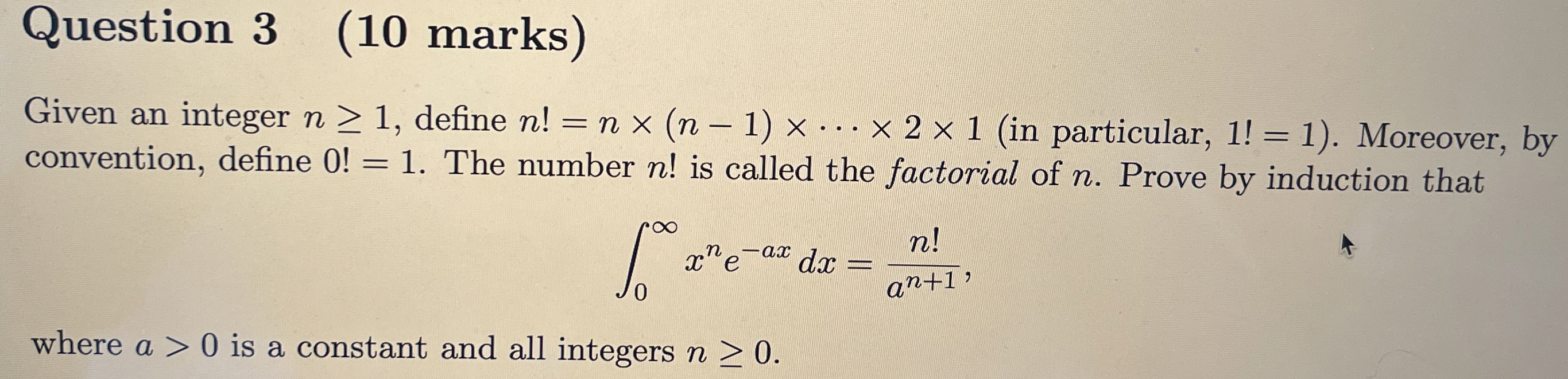 Solved Question 3 (10 ﻿marks)Given an integer n≥1, ﻿define | Chegg.com