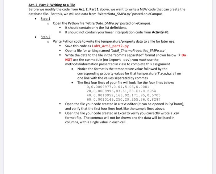 Act. 2. Part 2: Writing to a File Before we modify | Chegg.com