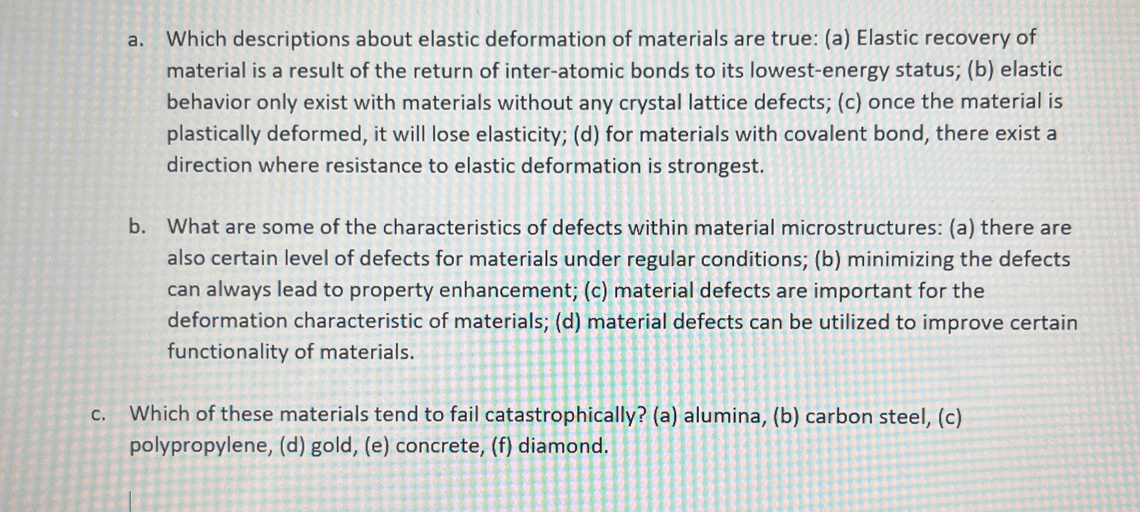 Solved a. ﻿Which descriptions about elastic deformation of | Chegg.com