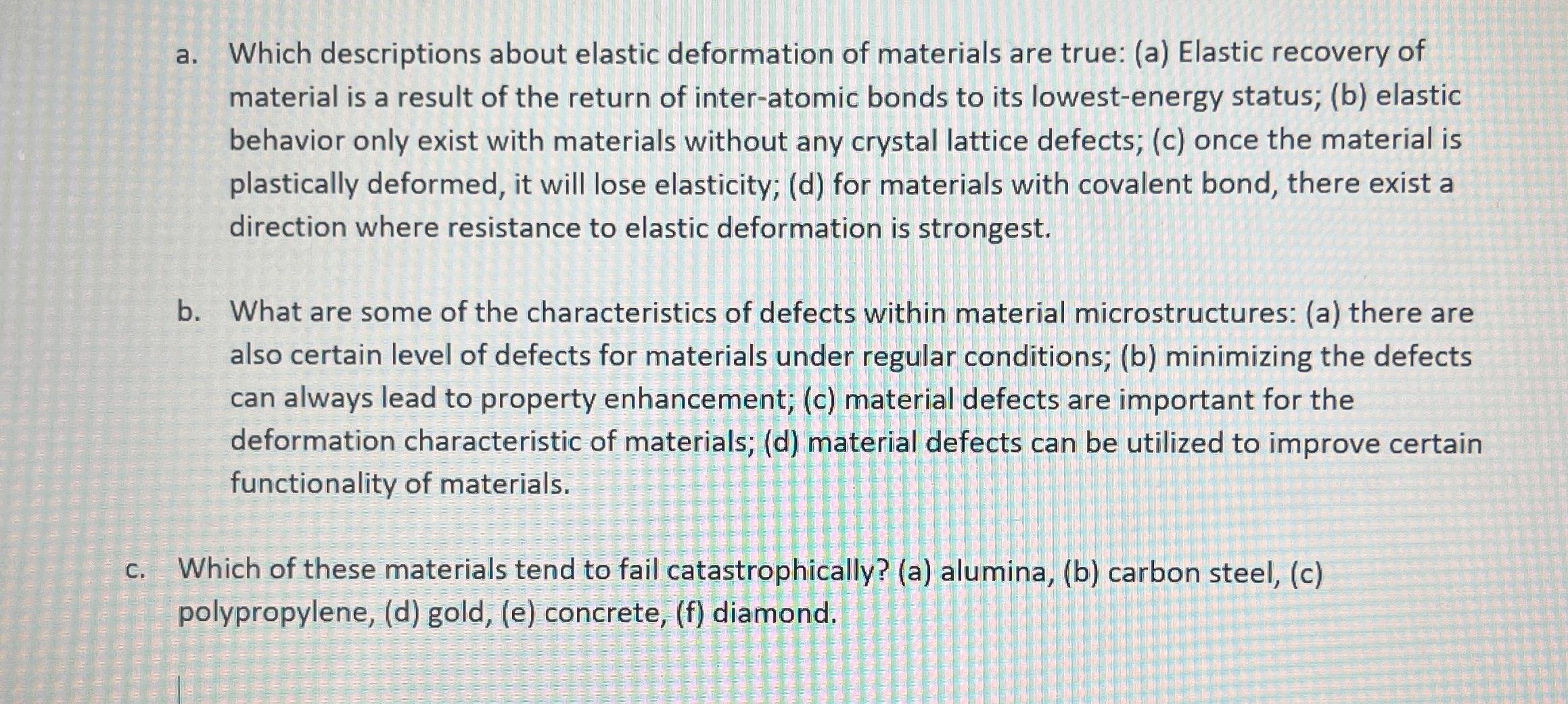 Solved A. ﻿Which Descriptions About Elastic Deformation Of | Chegg.com